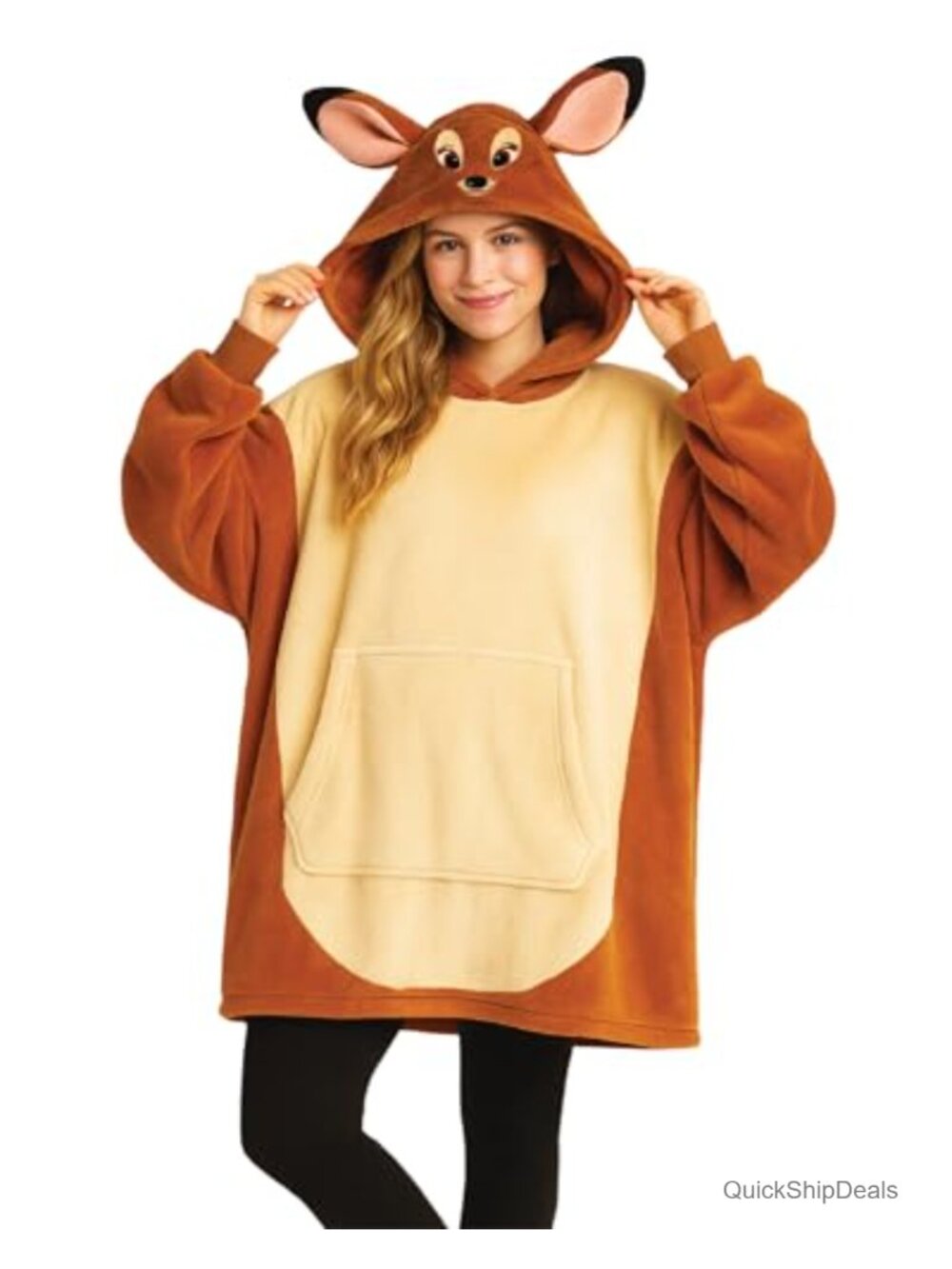 Oversized Fleece Blanket Hoodie 3D Ears Kangaroo Pocket Wearable Throw